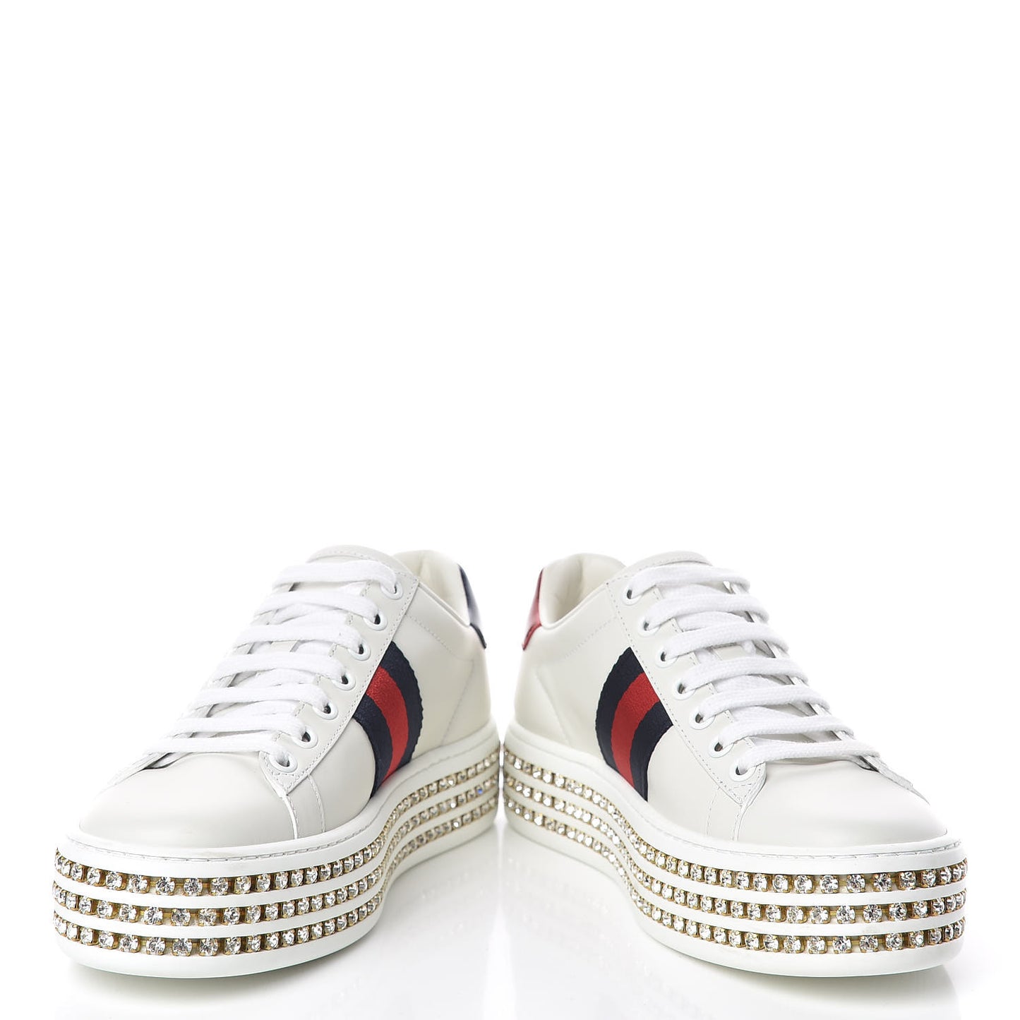 Calfskin Crystal Web Bee Embroidered Ace Platform Sneakers 34.5 White
