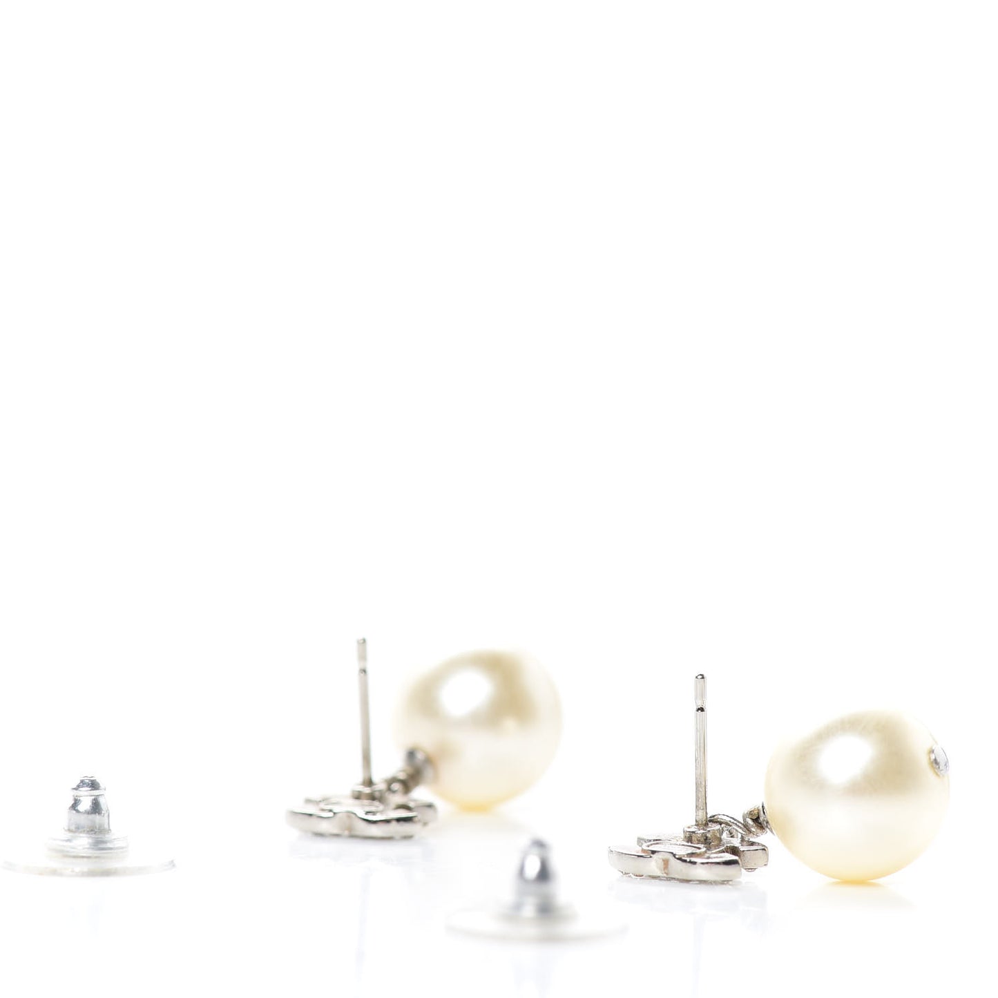 Crystal Pearl CC Drop Earrings Silver Pearly White