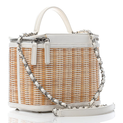 Chanel Glazed Calfskin Raffia Vanity Case Bag White Beige 2 of 4