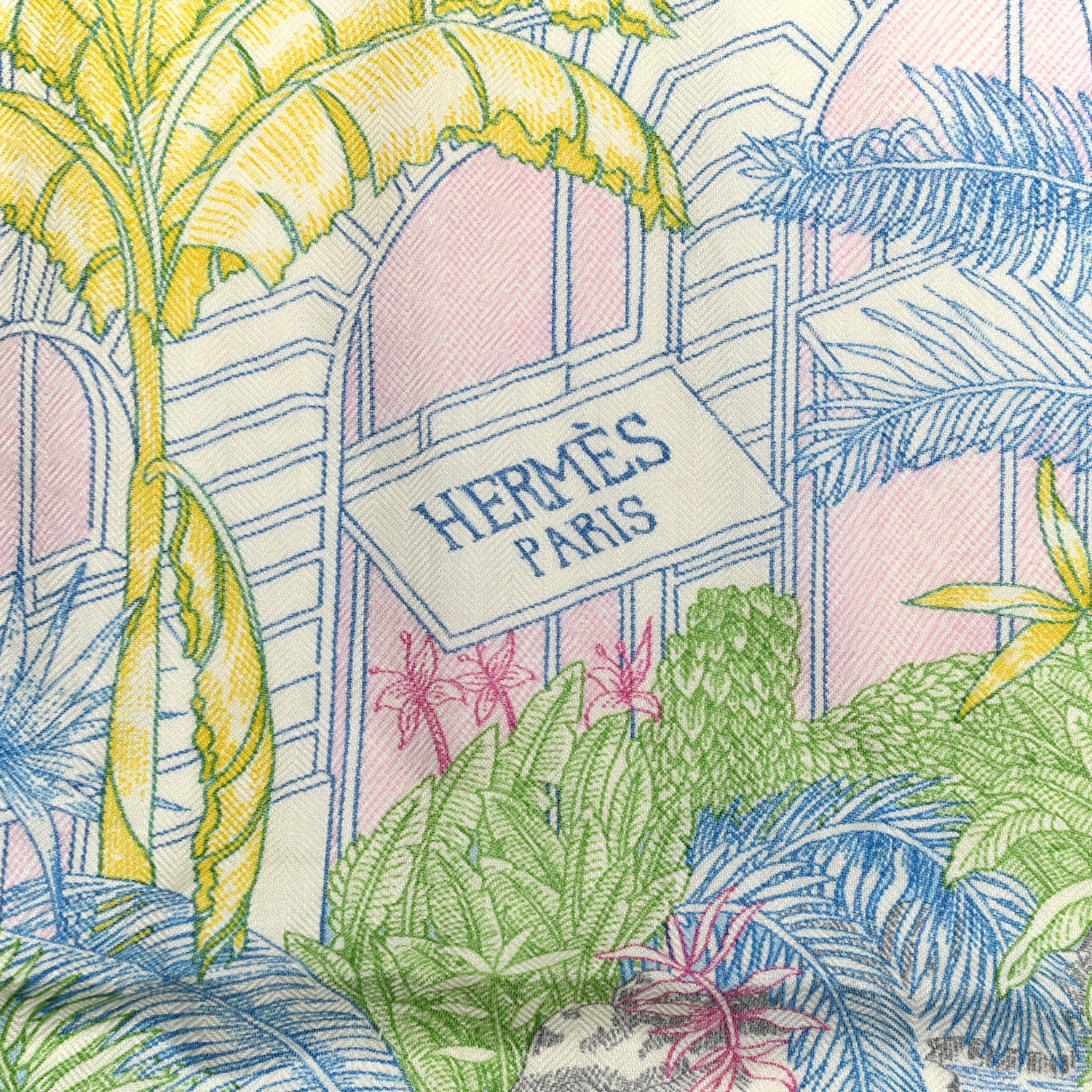 Hermes Cashmere Silk Faubourg Tropical Shawl 140 White Vert Bleu 2 of 6