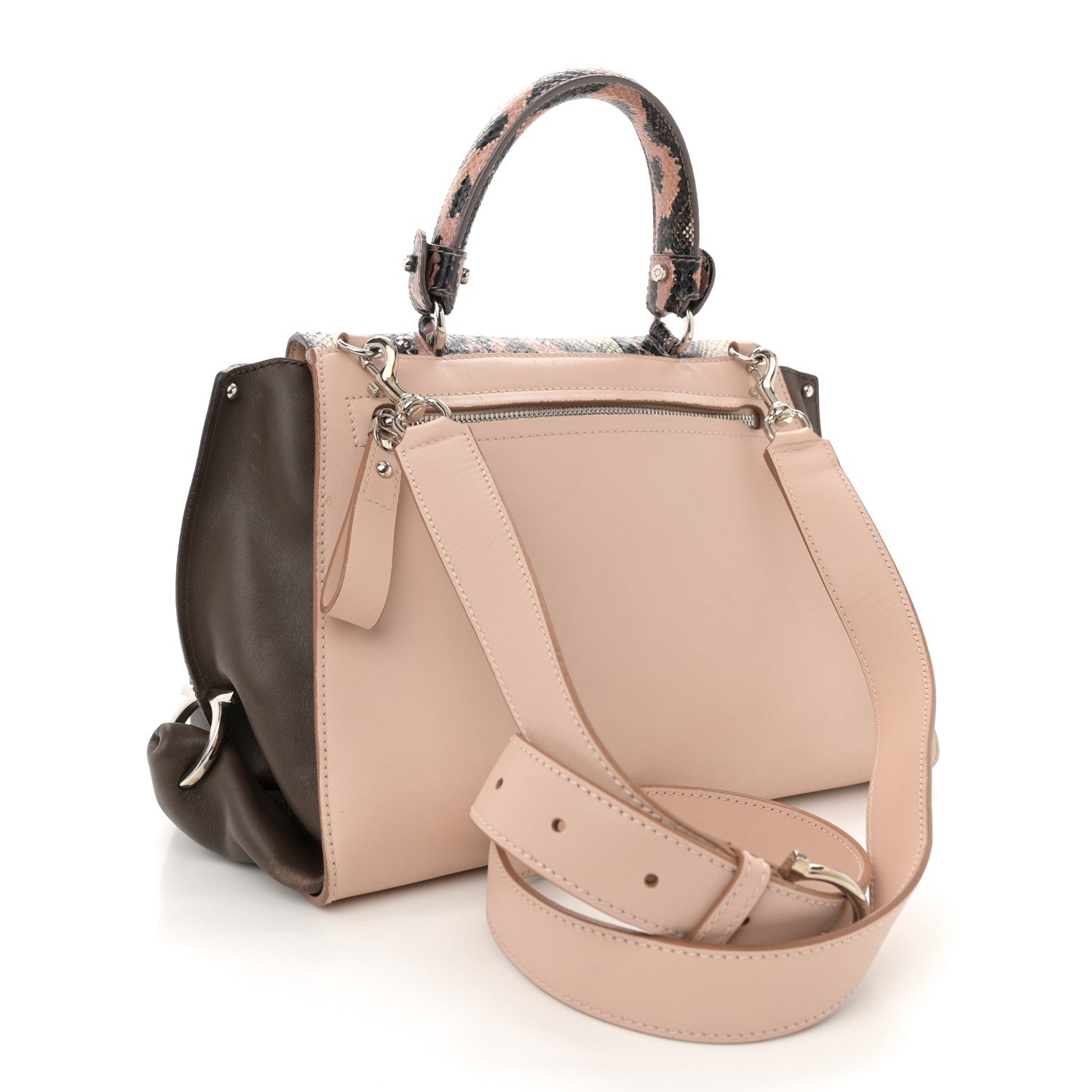 Salvatore Ferragamo Calfskin Snakeskin Medium Sofia Satchel Beige Brown Multicolor 3 of 17