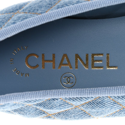 Chanel Denim Quilted CC Cap Toe Ballerina Flats 38 Light Blue 8 of 10