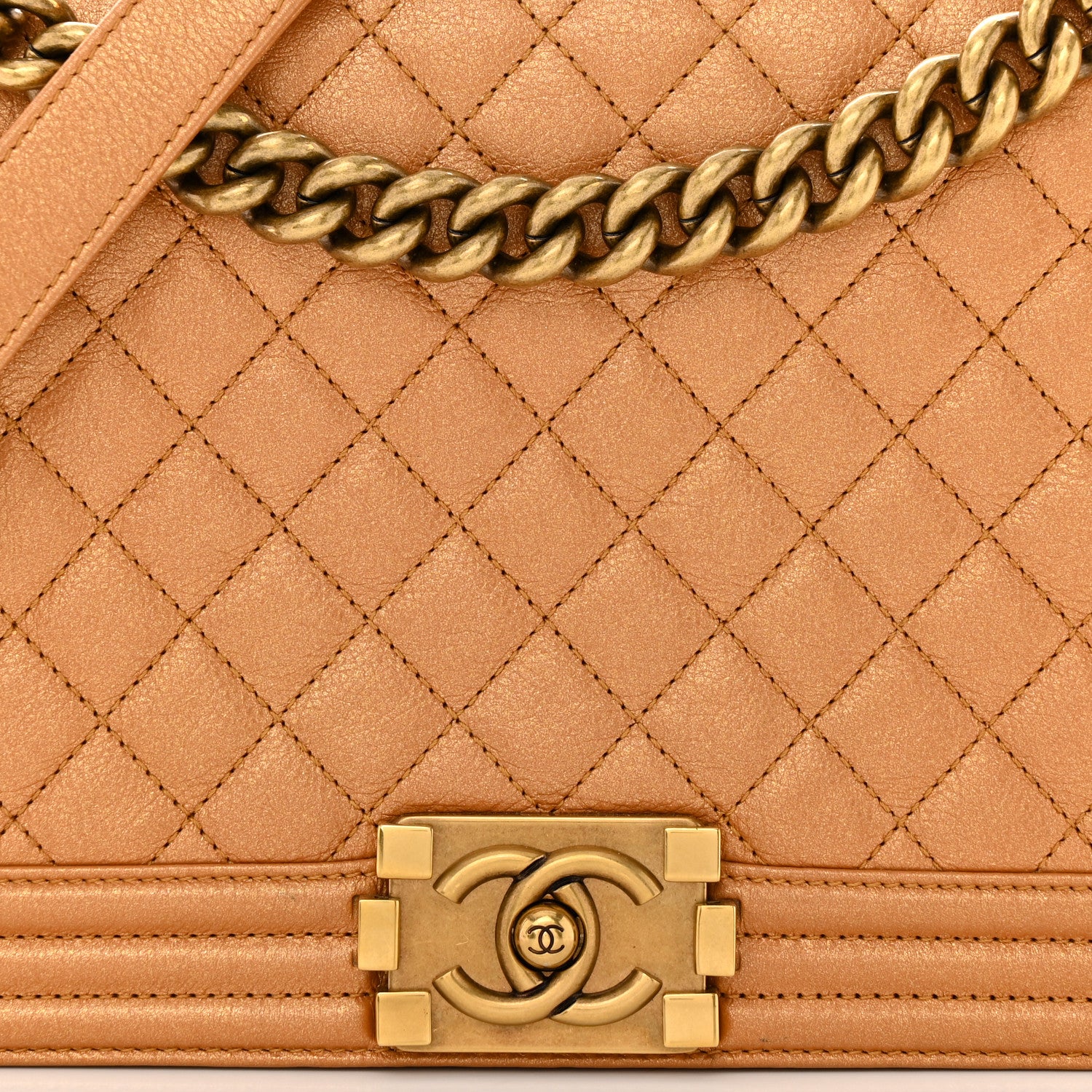 Chanel Metallic Calfskin Quilted New Medium Boy Flap Dark Gold 8 of 10