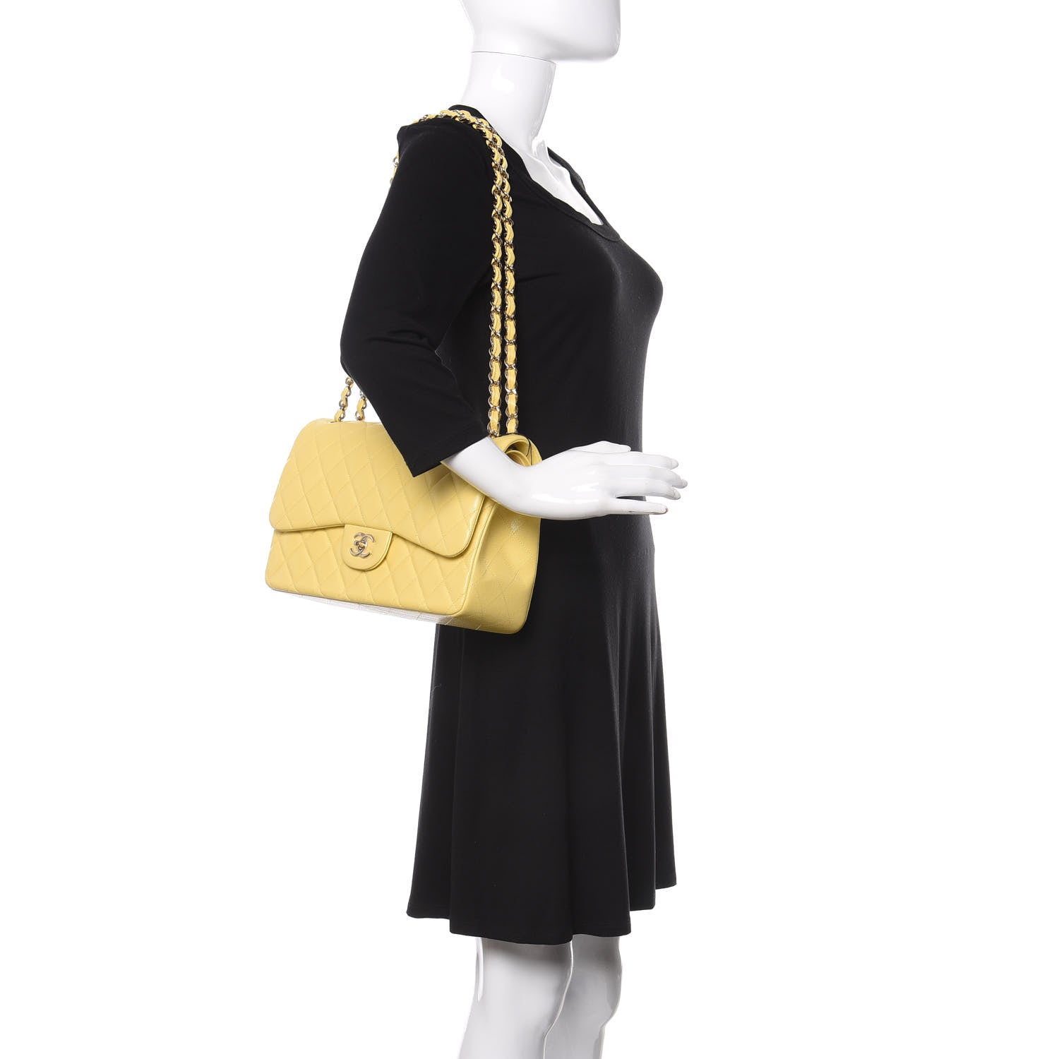 Chanel Caviar Quilted Jumbo Double Flap Yellow 2 of 11