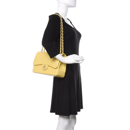 Chanel Caviar Quilted Jumbo Double Flap Yellow 2 of 11