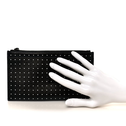 Saint Laurent Grain De Poudre Square Dot Zip Bill Pouch Black White 2 of 9