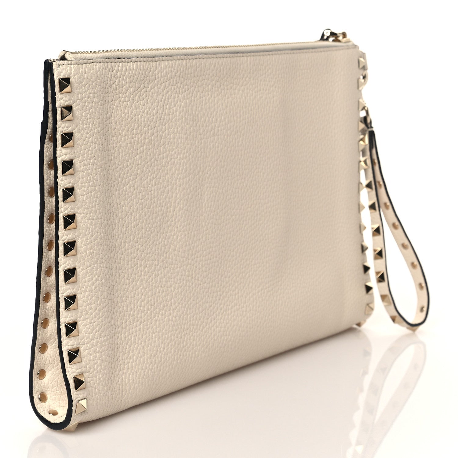 Valentino Garavani Pebbled Calfskin Rockstud Zip Pouch Ivory 3 of 9