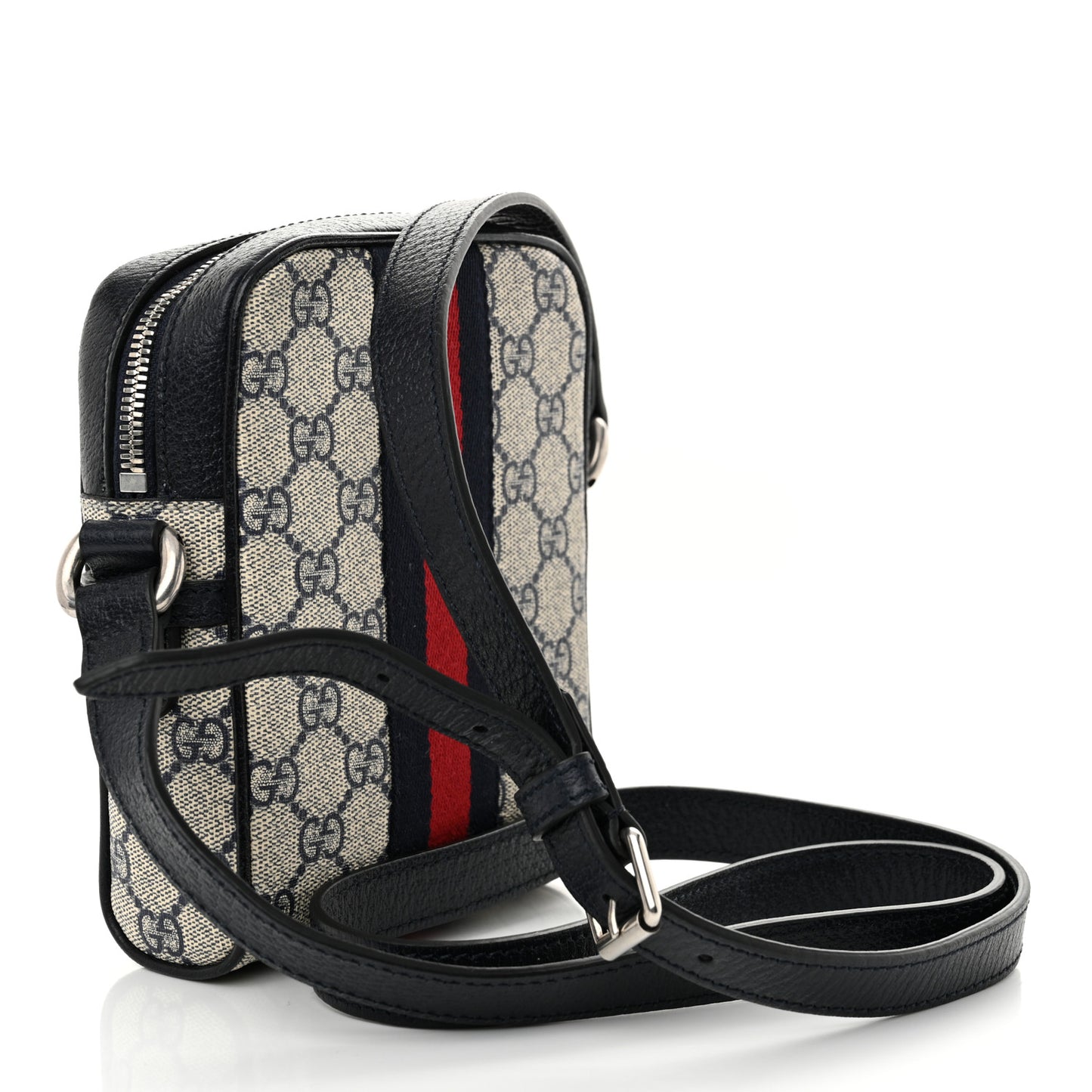 GG Supreme Monogram Textured Calfskin Web Mini Ophidia Messenger Beige Blue
