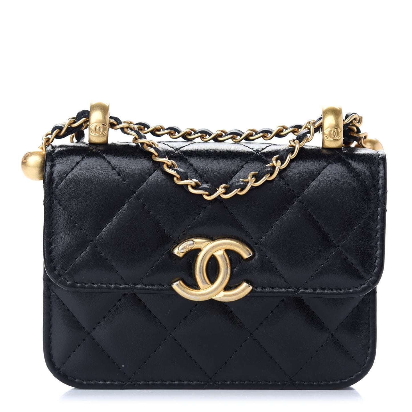 Calfskin Quilted Perfect Fit Coin Purse With Chain Black