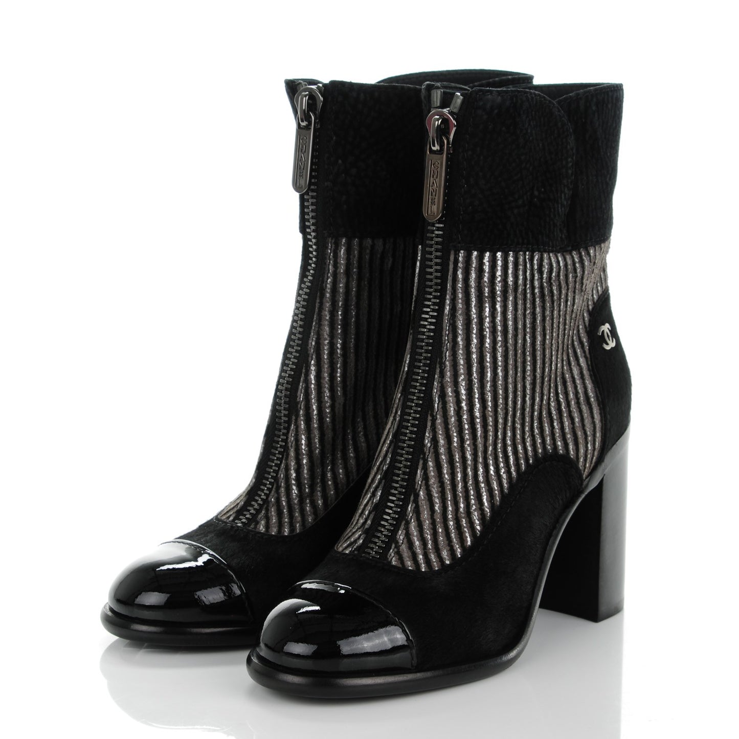 Suede Calf Hair CC Short Boots 36.5 Black Grey