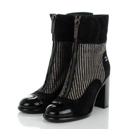 Chanel Suede Calf Hair CC Short Boots 36.5 Black Grey 3 of 9