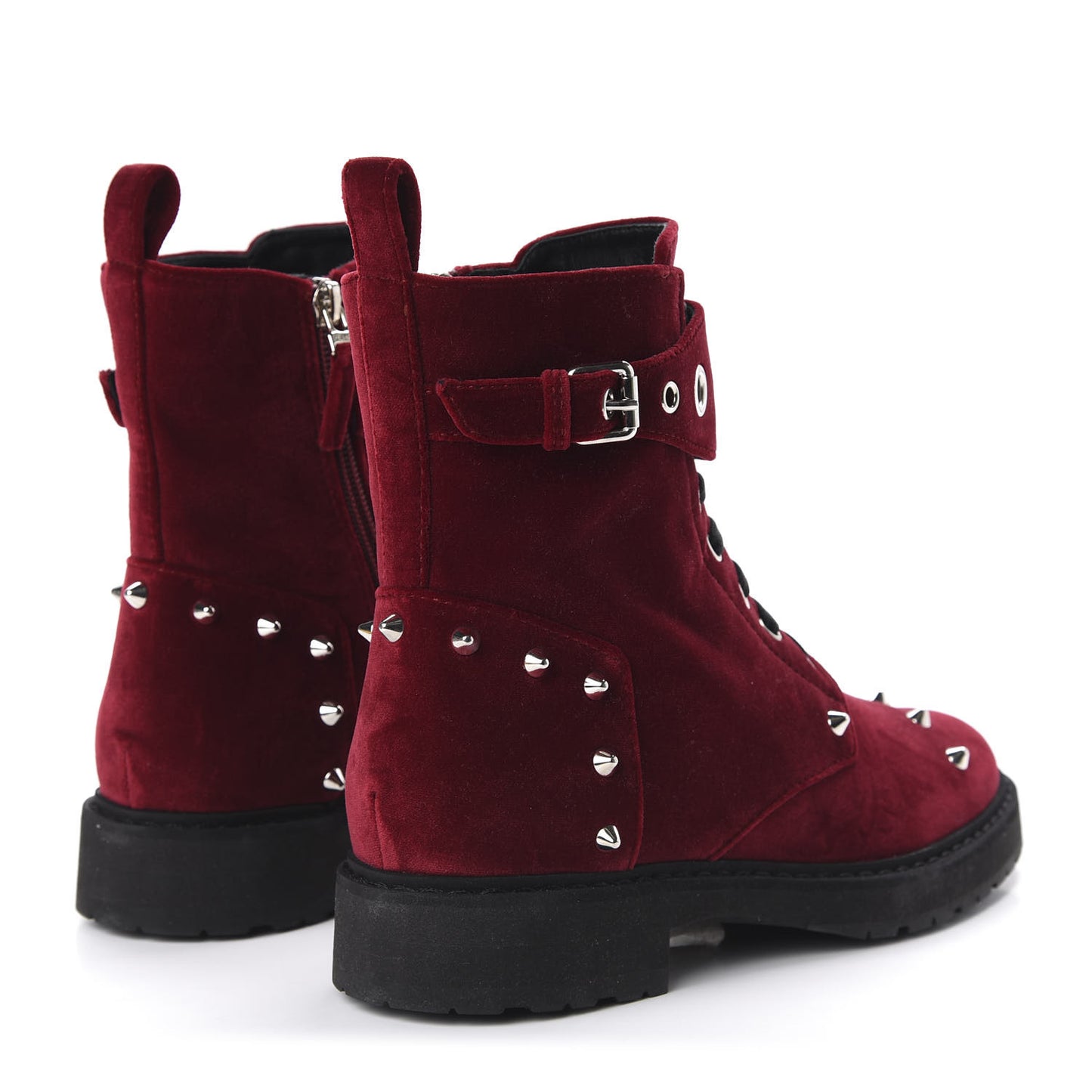 Velvet Studded FF Combat Boots 39.5 Bordeaux