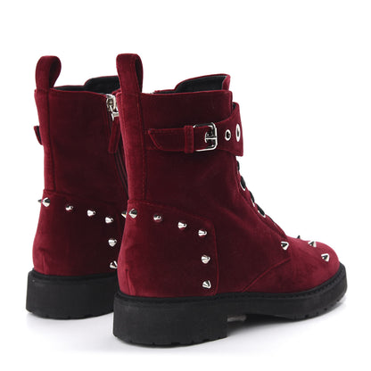 Fendi Velvet Studded FF Combat Boots 39.5 Bordeaux 4 of 8