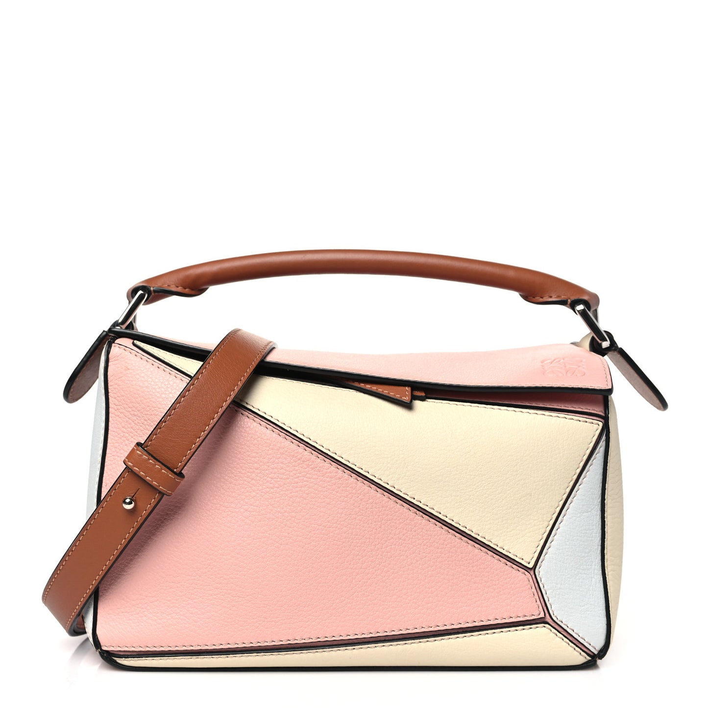 Calfskin Small Puzzle Bag Soft Pink Tan White
