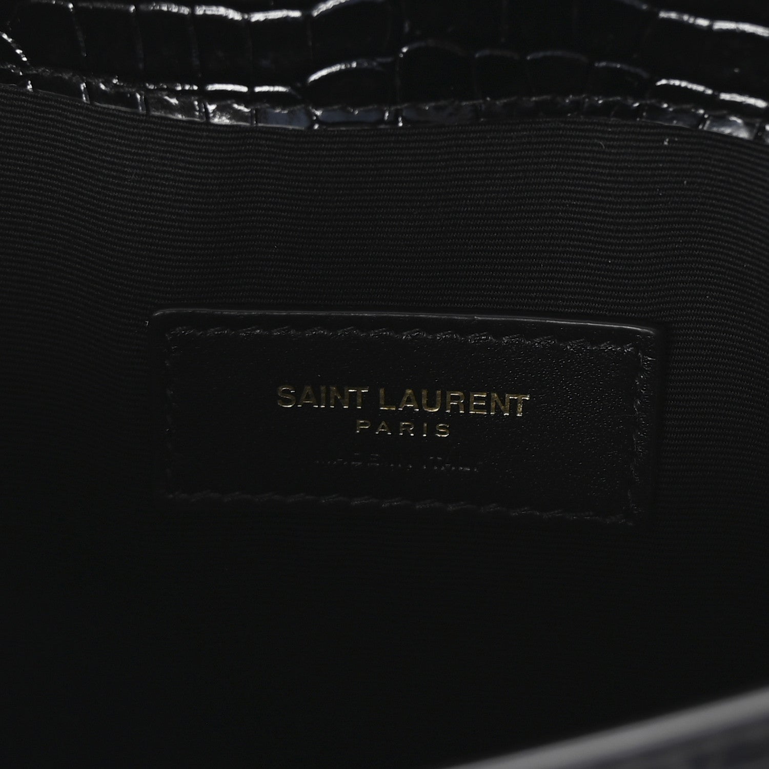 Saint Laurent Calfskin Crocodile Embossed Uptown Monogram Pouch Black 6 of 7