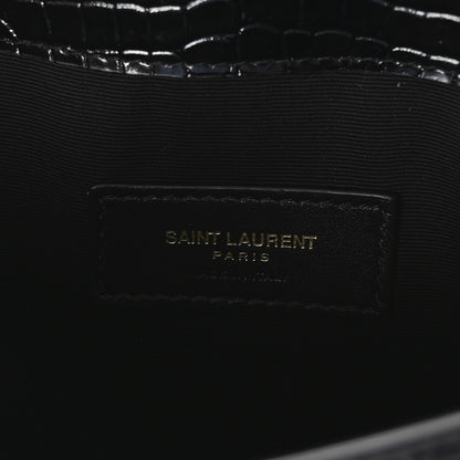Saint Laurent Calfskin Crocodile Embossed Uptown Monogram Pouch Black 6 of 7