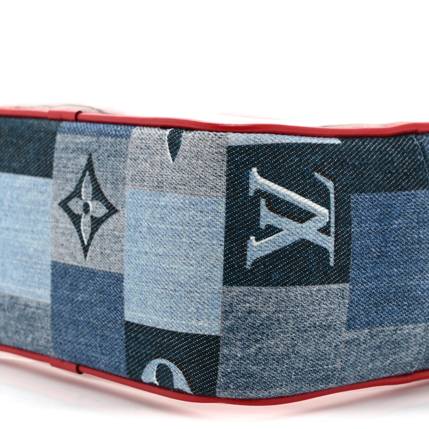 Denim Damier Monogram Patchwork PVC Beach Pouch Blue Rouge
