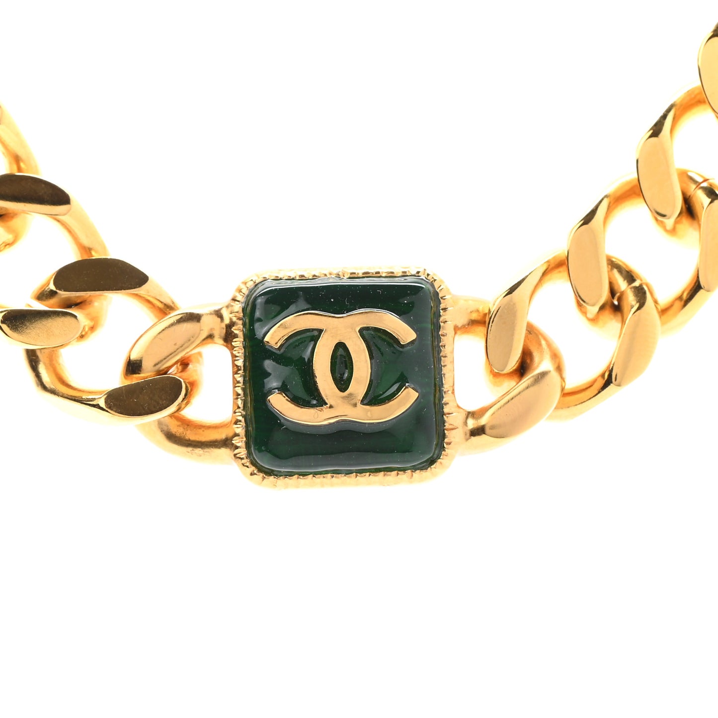 CC Chain Link Choker Necklace Gold Green