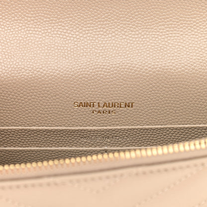 Saint Laurent Grain De Poudre Matelasse Chevron Monogram Envelope Chain Wallet Dark Beige 6 of 12