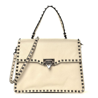 Valentino Garavani Grained Calfskin Rockstud Top Handle Flap Shoulder Bag Light Ivory 1 of 6