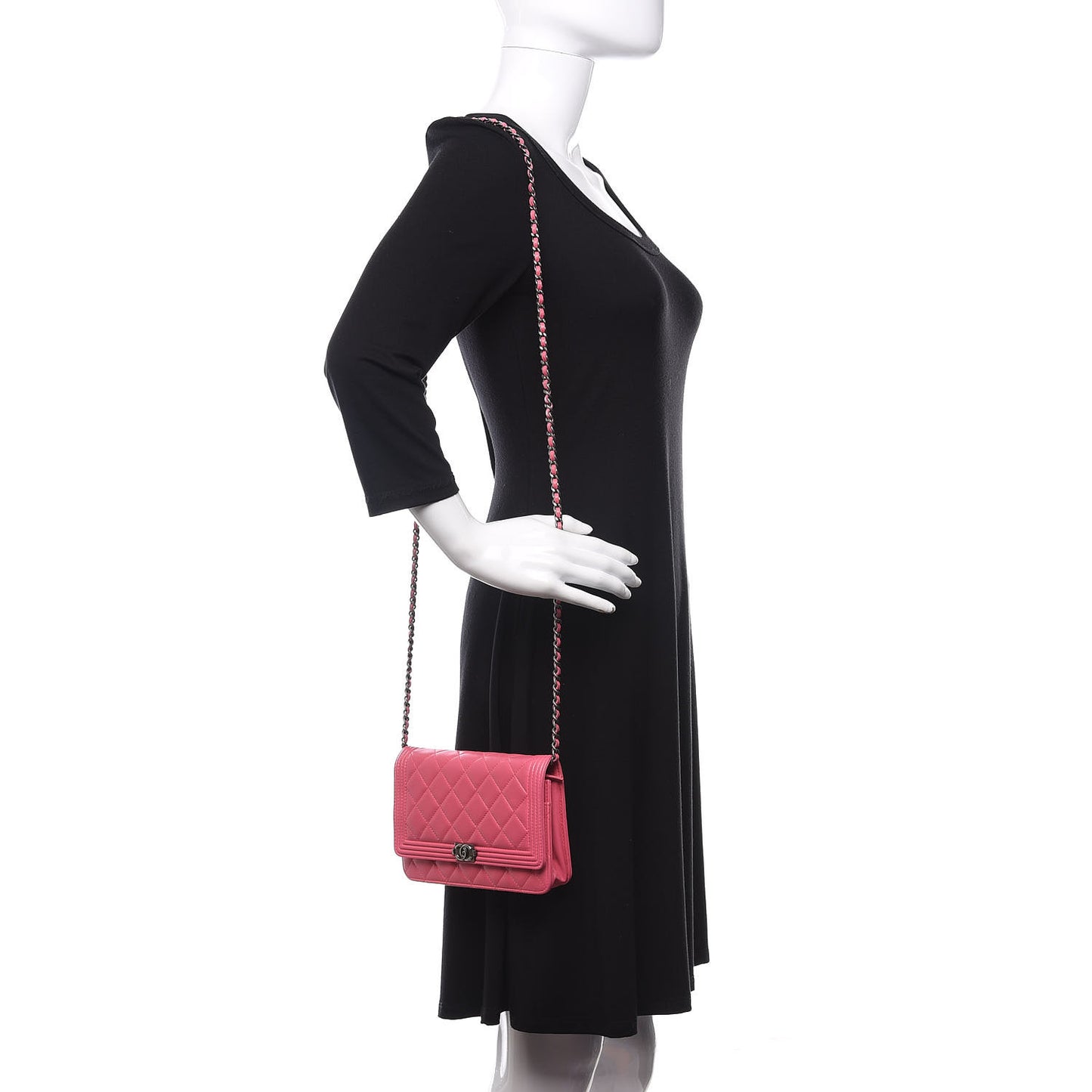 Lambskin Quilted Boy Wallet On Chain WOC Pink