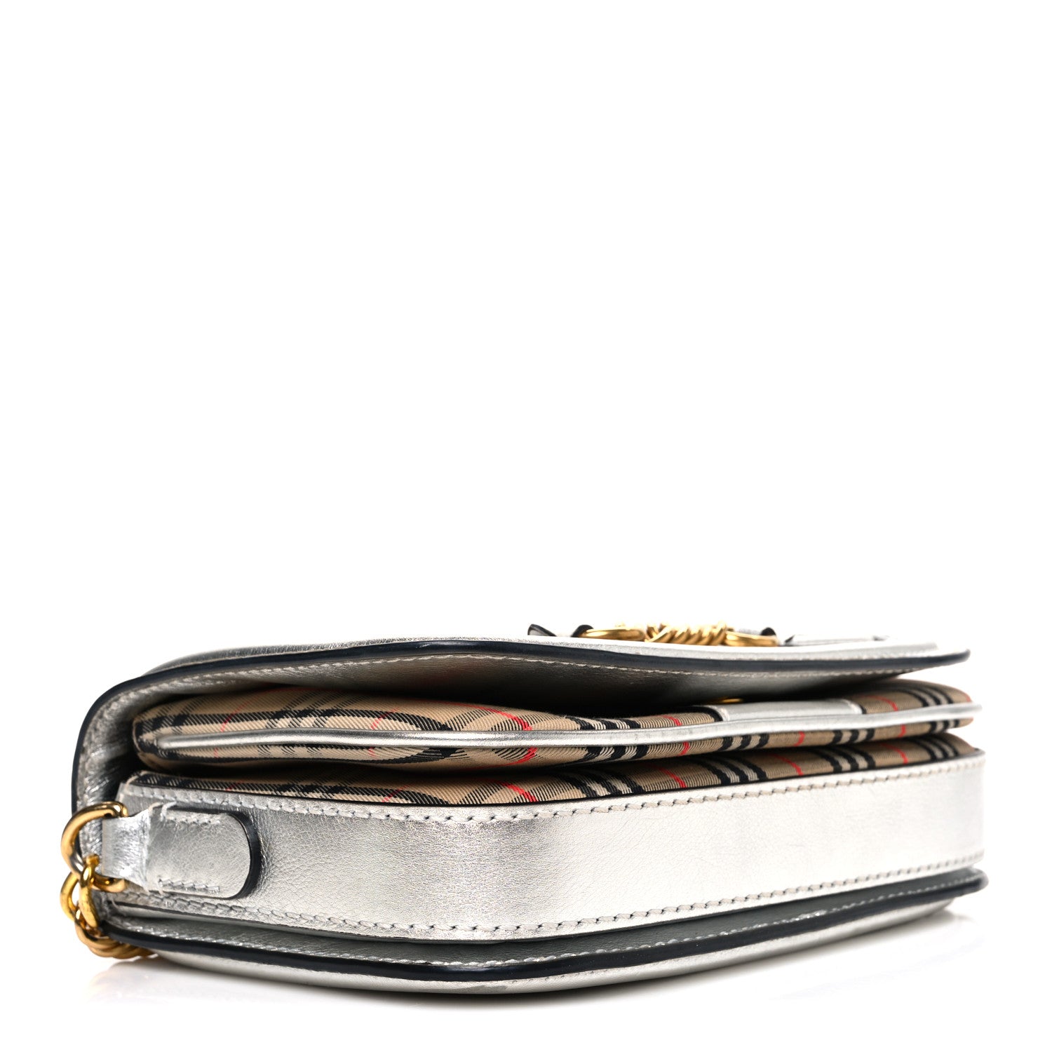 Burberry Smooth Calfskin 1983 Knight Check Link Shoulder Bag Silver 4 of 10
