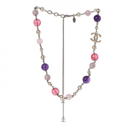 Chanel Pearl Bead CC Necklace Pink Purple Gold 3 of 5