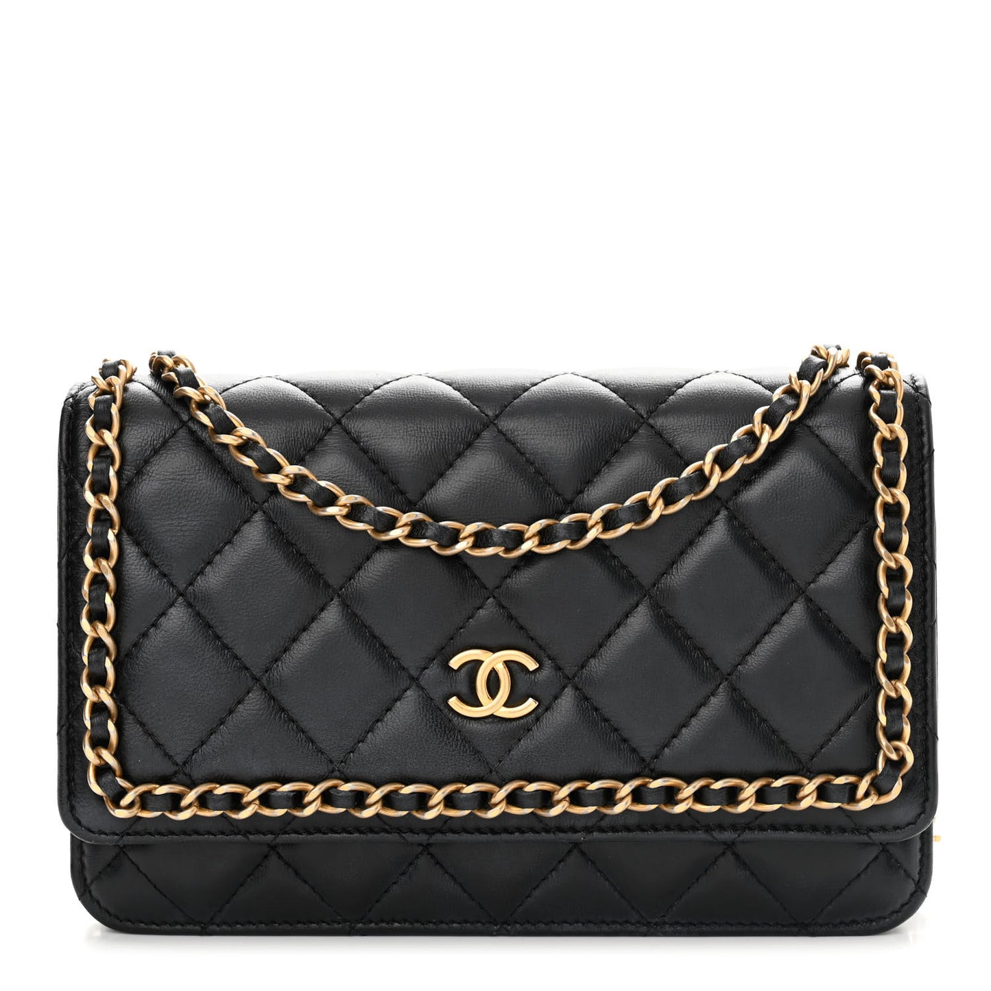 Lambskin Quilted Chain Around Wallet On Chain WOC Black