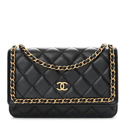 Chanel Lambskin Quilted Chain Around Wallet On Chain WOC Black 1 of 14