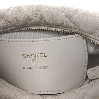 Chanel Shiny Caviar Quilted Bow Pouch Hobo White 6 of 11