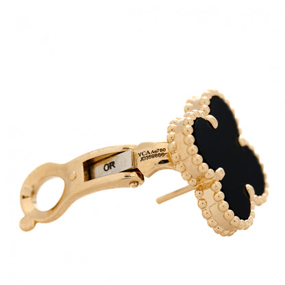 Van Cleef & Arpels 18K Yellow Gold Black Onyx Vintage Alhambra Earrings 4 of 5