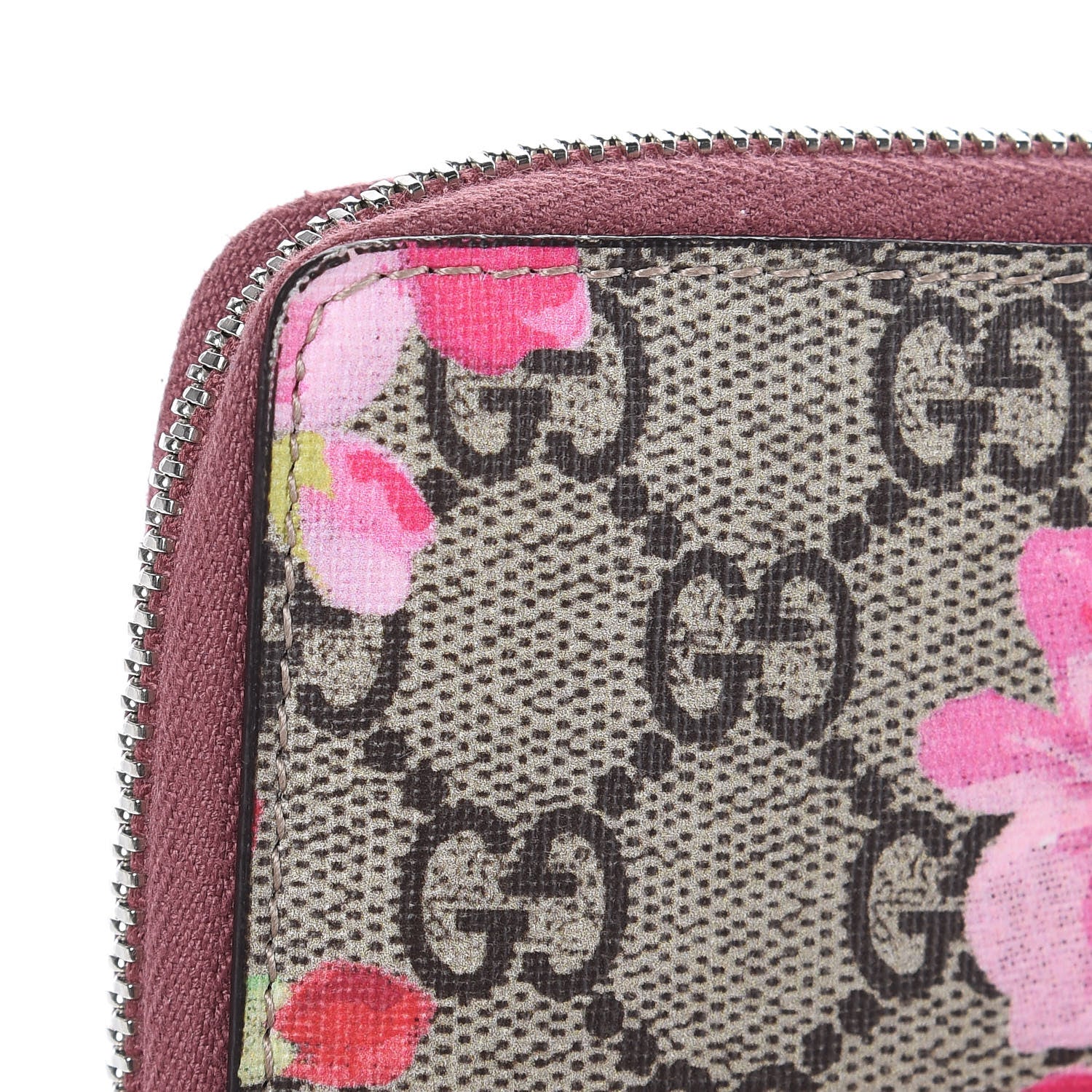 Gucci GG Supreme Monogram Blooms Zip Around Card Case Wallet Beige Multicolor Dry Rose 8 of 8