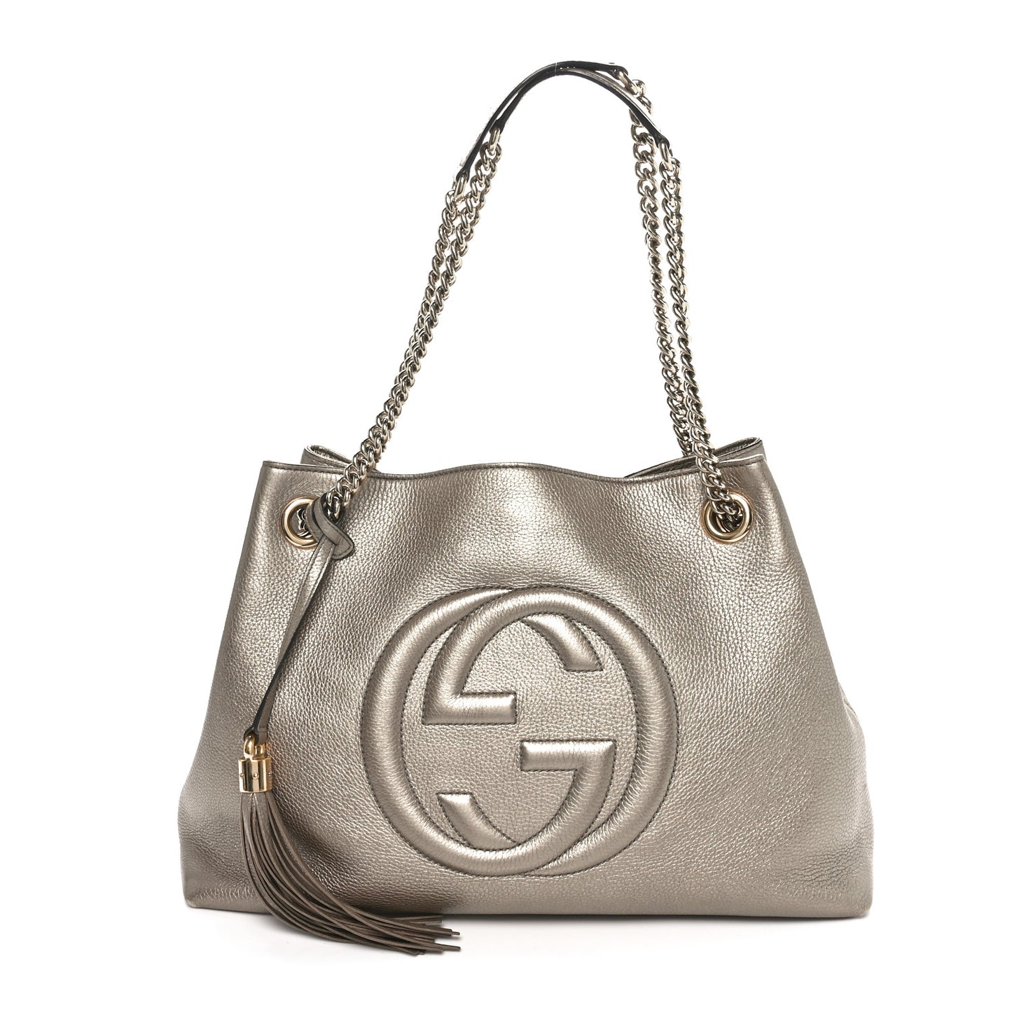 Metallic Pebbled Calfskin Medium Soho Chain Shoulder Bag Golden Beige