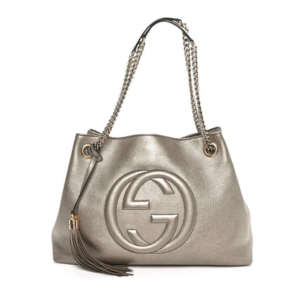 Gucci Metallic Pebbled Calfskin Medium Soho Chain Shoulder Bag Golden Beige 1 of 10