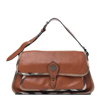 Burberry Calfskin House Check Trim Bates Shoulder Bag Cognac 1 of 33