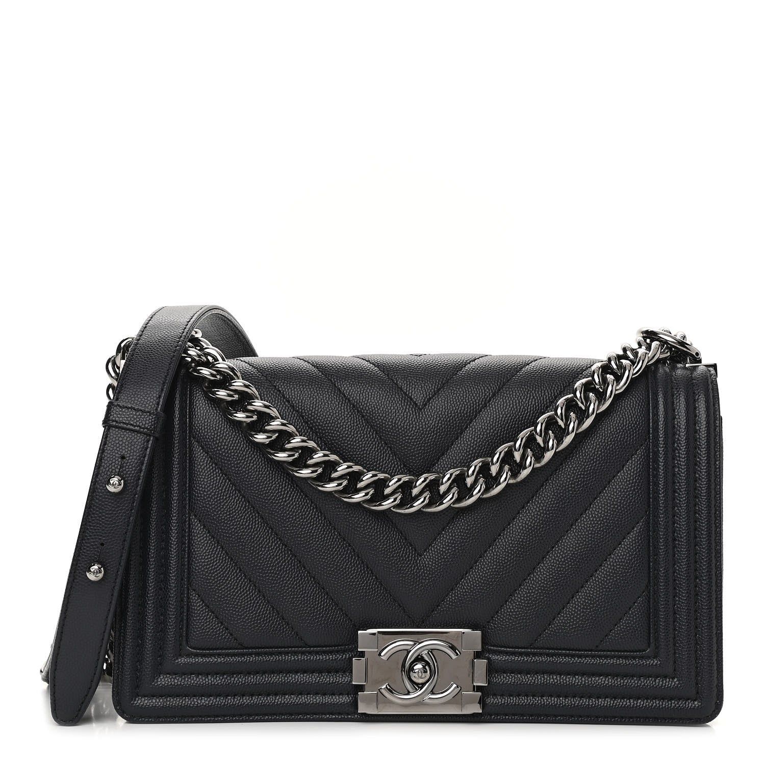 Chanel Caviar Chevron Quilted Medium Boy Flap Black 1 of 12