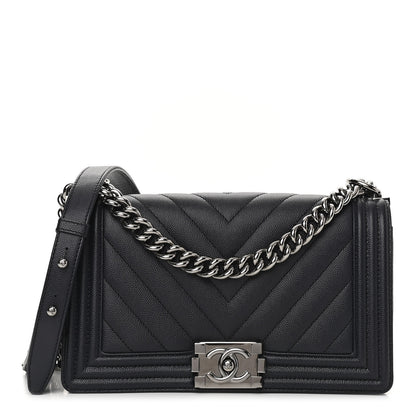 Chanel Caviar Chevron Quilted Medium Boy Flap Black 1 of 12