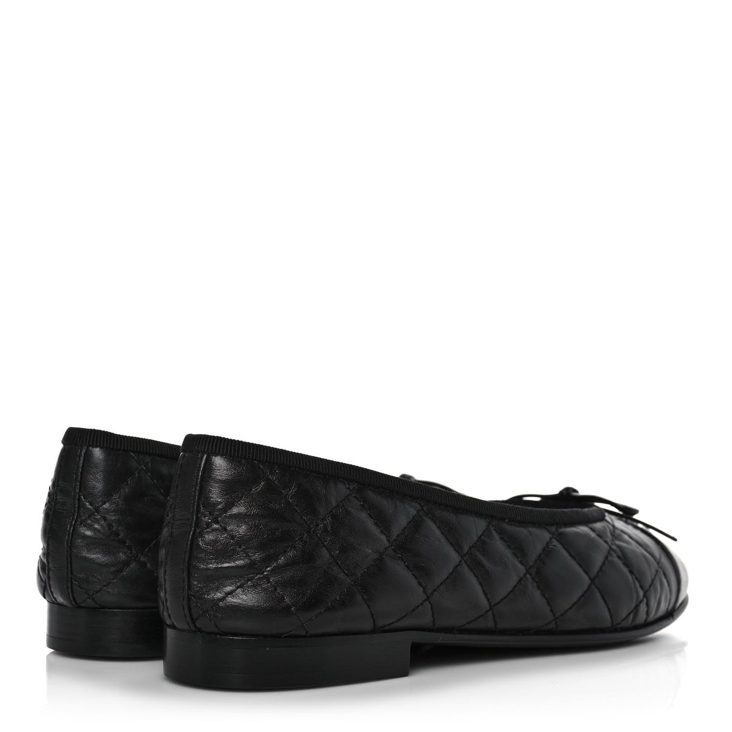 Aged Calfskin Quilted CC Cap Toe Ballerina Flats 36 Black
