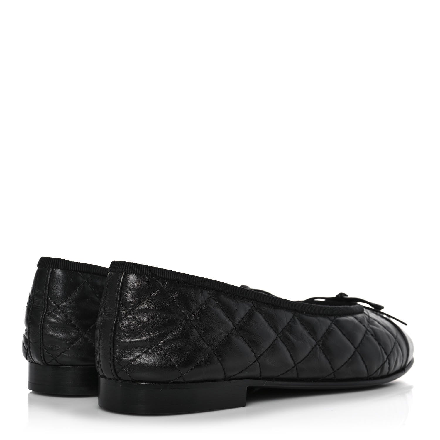 Chanel Aged Calfskin Quilted CC Cap Toe Ballerina Flats 36 Black 4 of 10