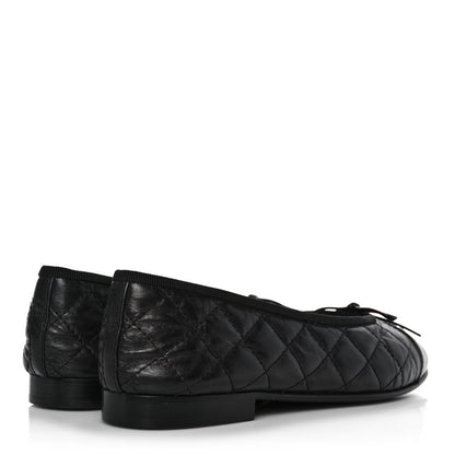 Chanel Aged Calfskin Quilted CC Cap Toe Ballerina Flats 36 Black 4 of 10