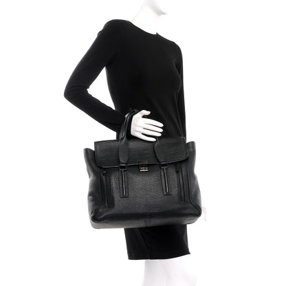3.1 Phillip Lim 3.1 Textured Calfskin Large Pashli Satchel Black 3 of 8