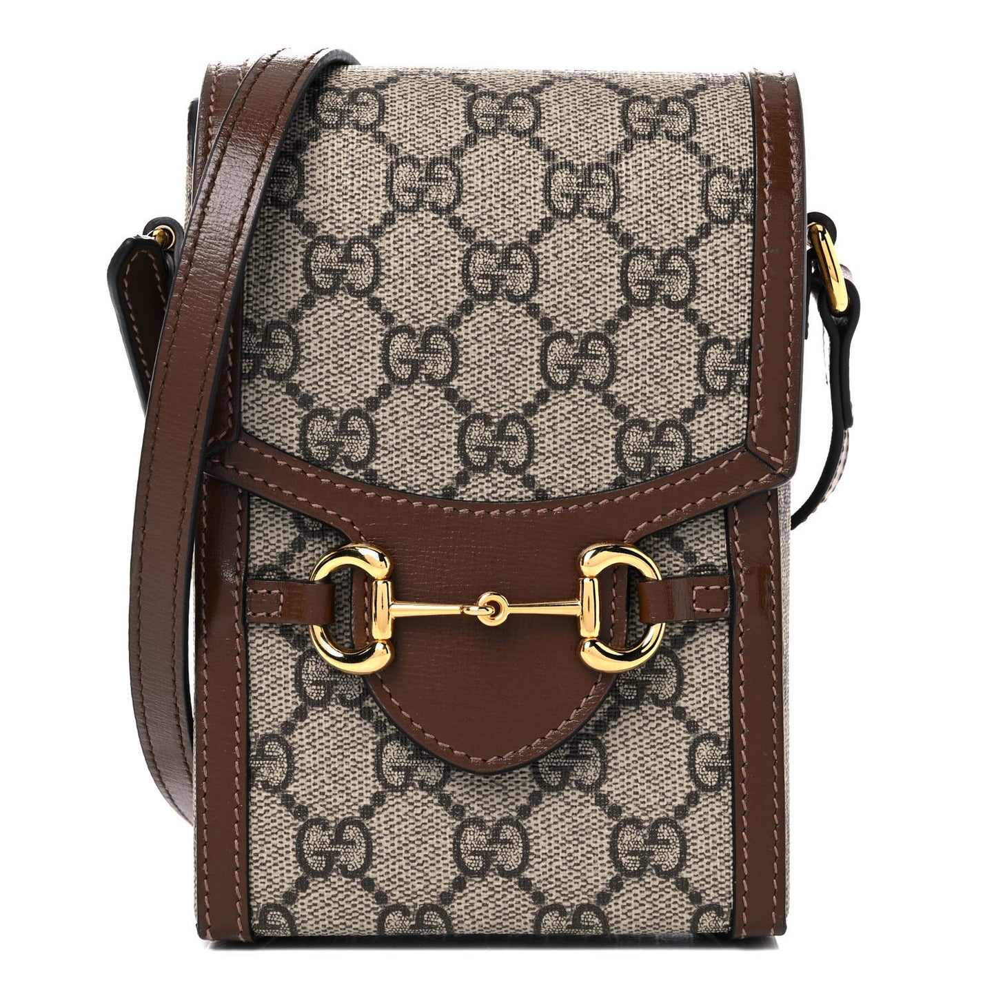 GG Supreme Monogram Mini Horsebit 1955 Crossbody Bag Beige Brown Sugar