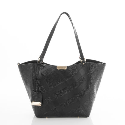 Burberry Signature Grain Calfskin Check Embossed Small Canterbury Tote Black 5 of 7