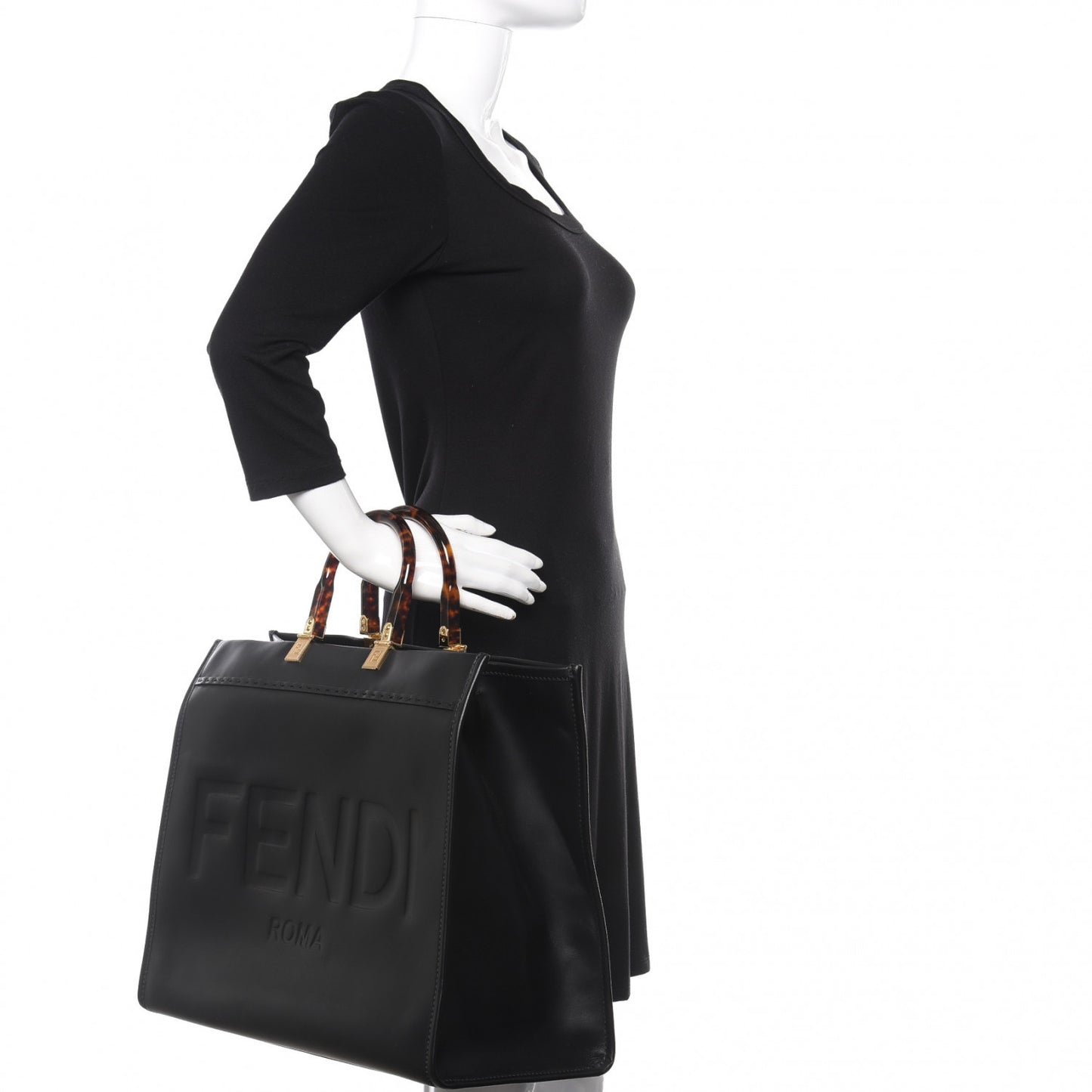 Vitello King Plexiglass Large Fendi Sunshine Shopper Tote Black