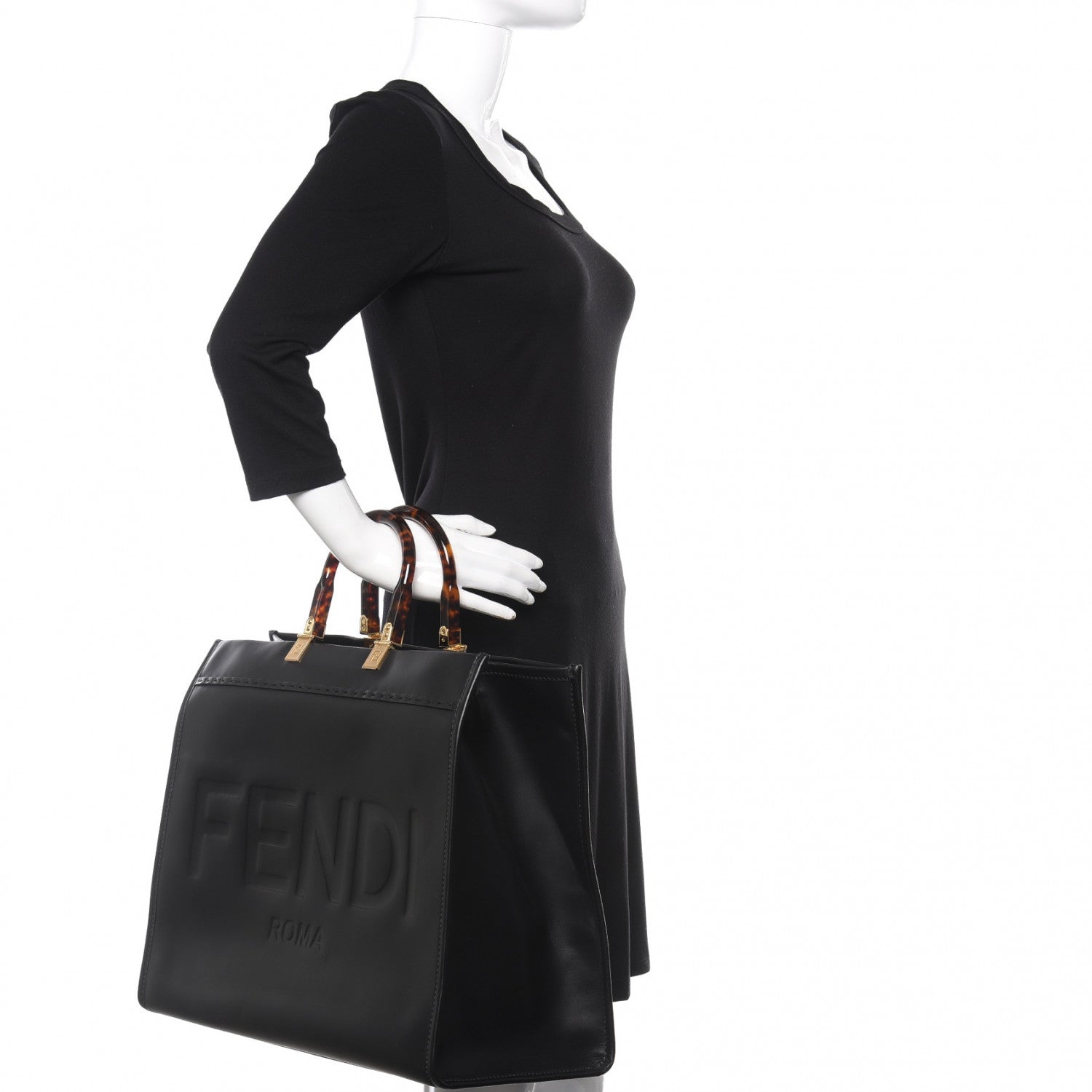 Fendi Vitello King Plexiglass Large Fendi Sunshine Shopper Tote Black 2 of 9