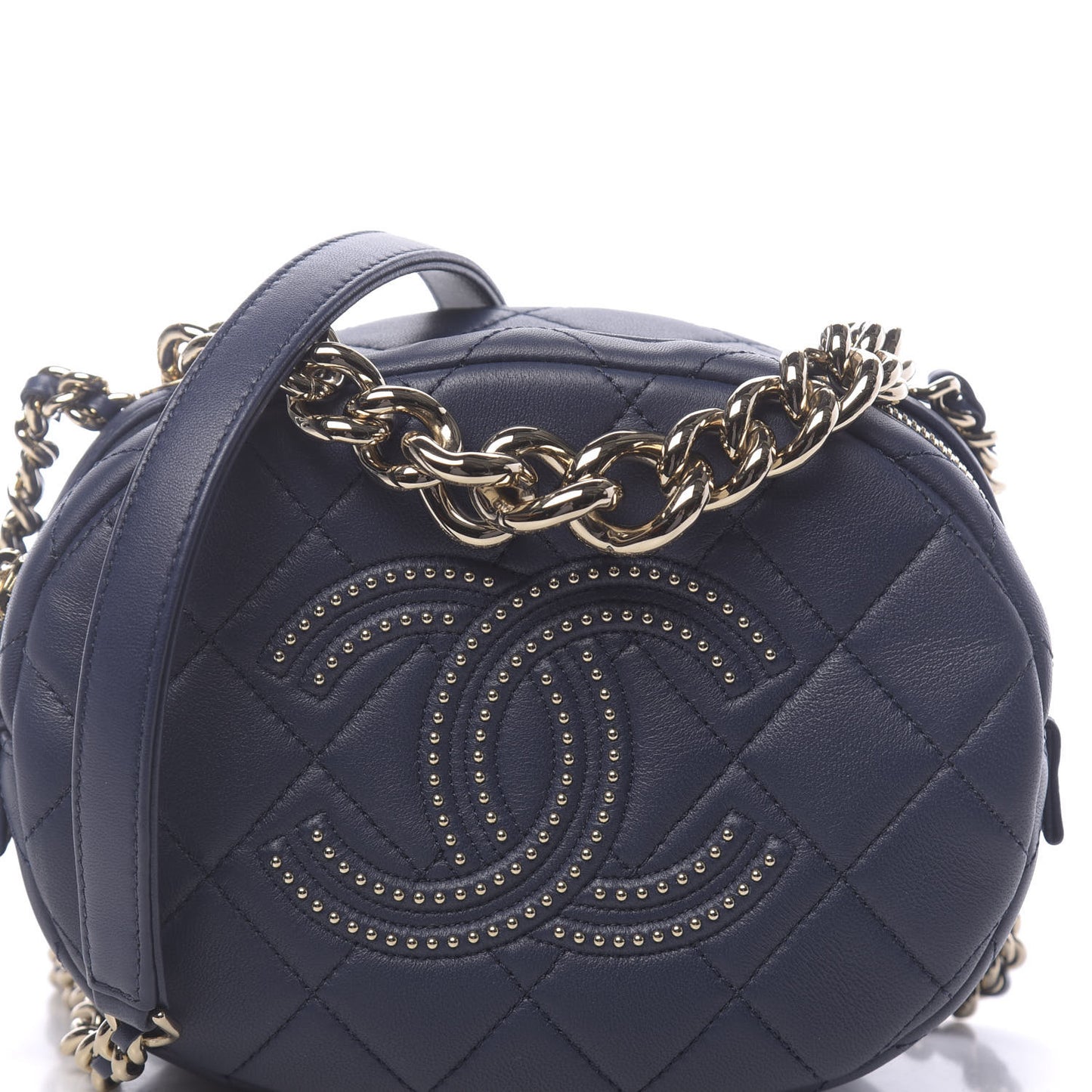 Lambskin Quilted Studded Camera Case Navy