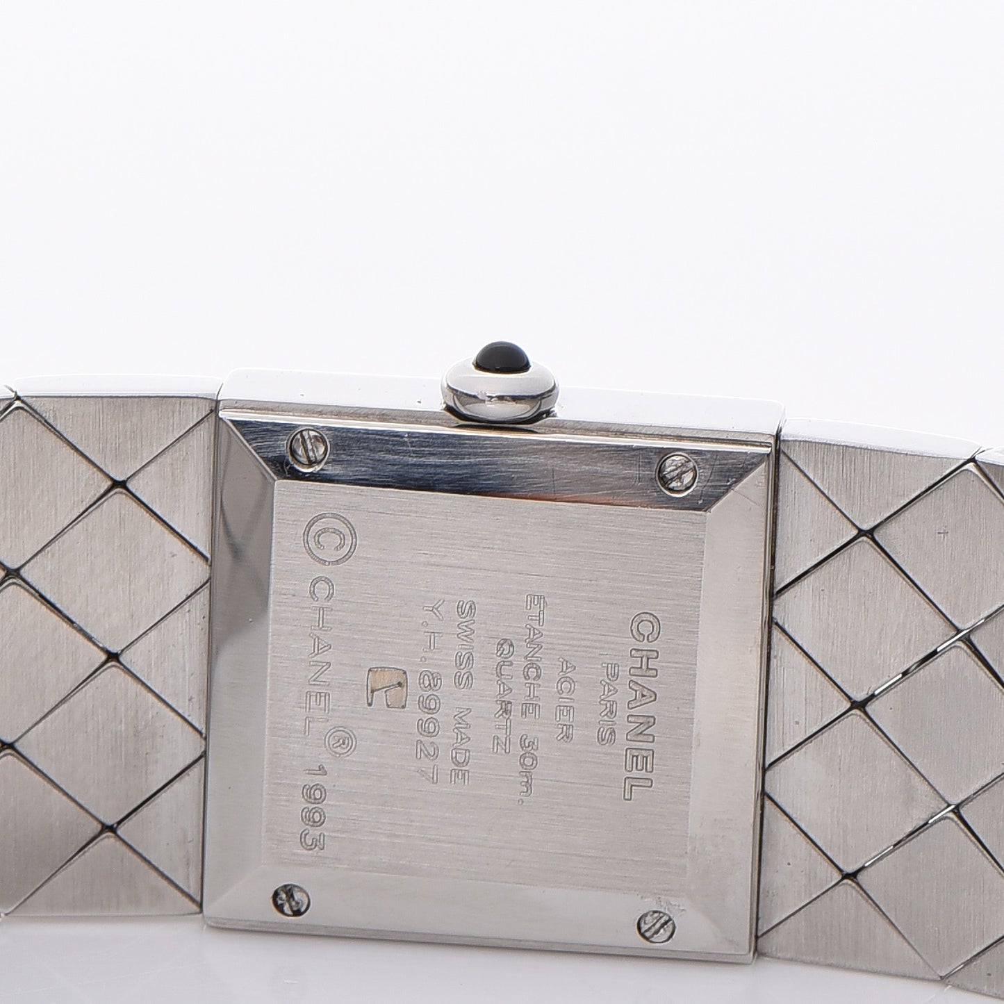 Stainless Steel 19mm Quilted Matelasse Acier Quartz Watch Black