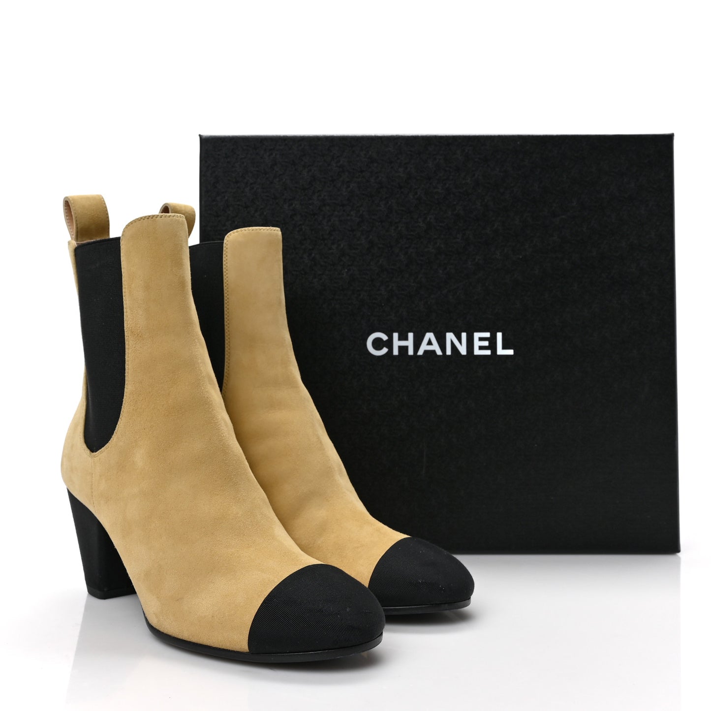 Suede Kidskin Crossgrain Cap Toe CC Short Ankle Boots 38 Beige Black