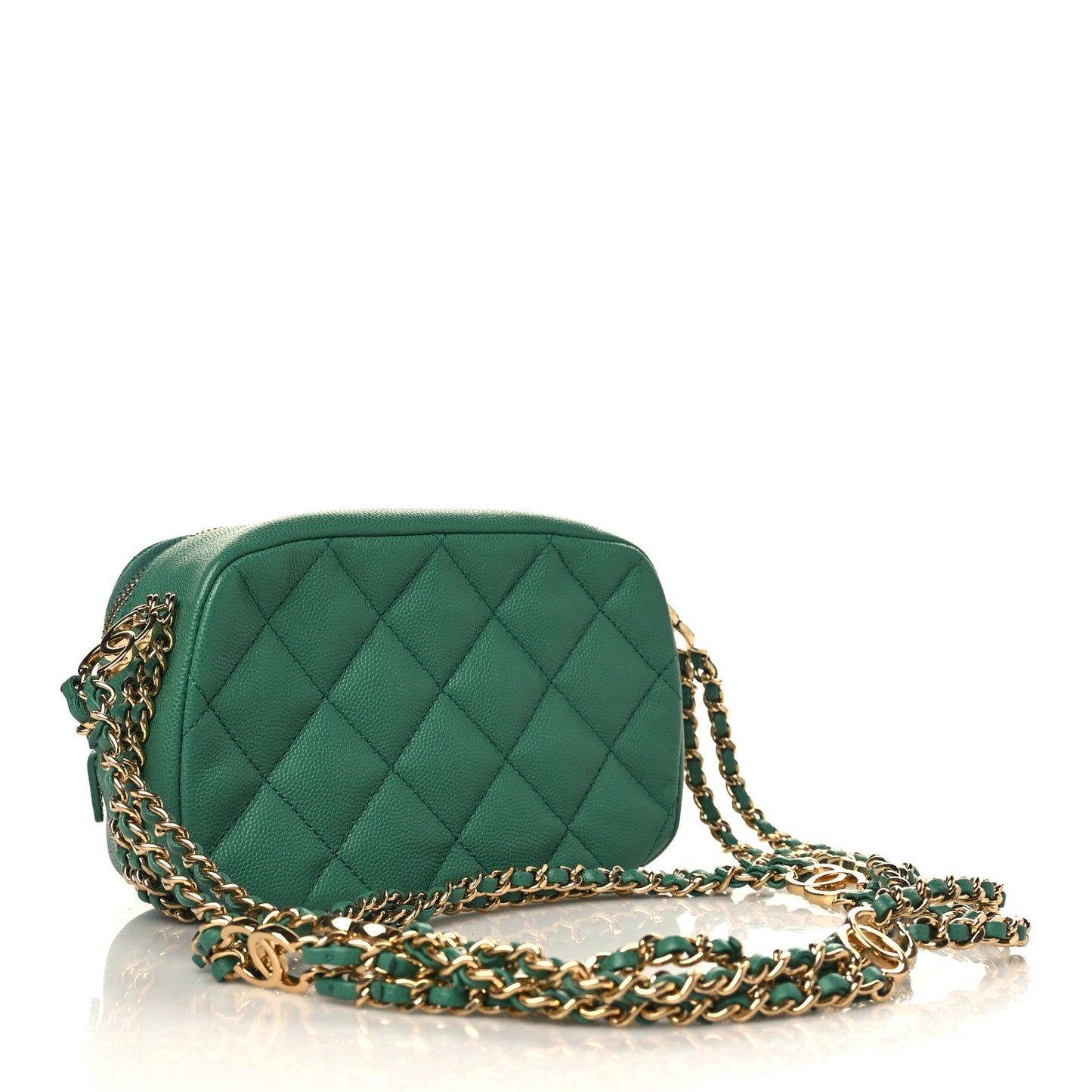 Caviar Quilted Mini CC You Camera Case Dark Green
