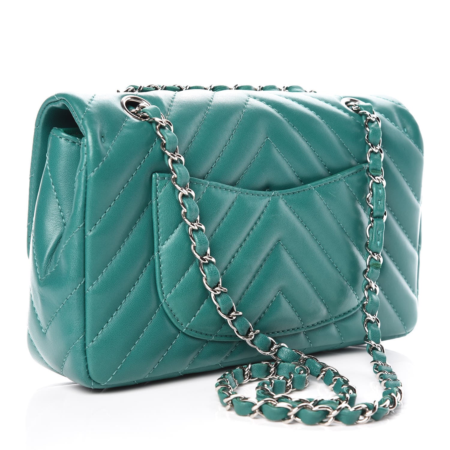 Chanel Lambskin Chevron Quilted Medium Single Flap Green 3 of 10